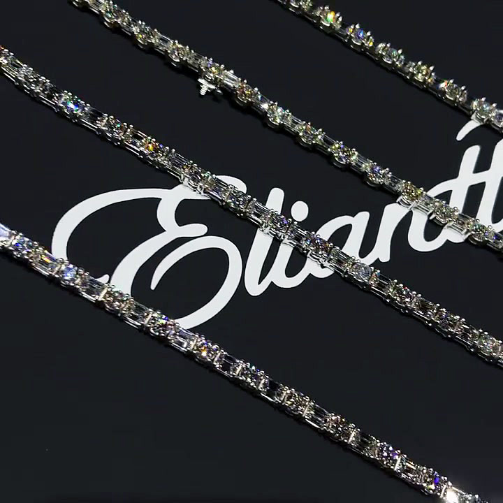 Emerald&Oval Cut White Sapphire Men's Necklace