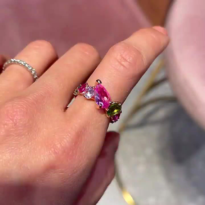 4.25ct Irregular Cut Rainbow Sapphire Eternity Ring