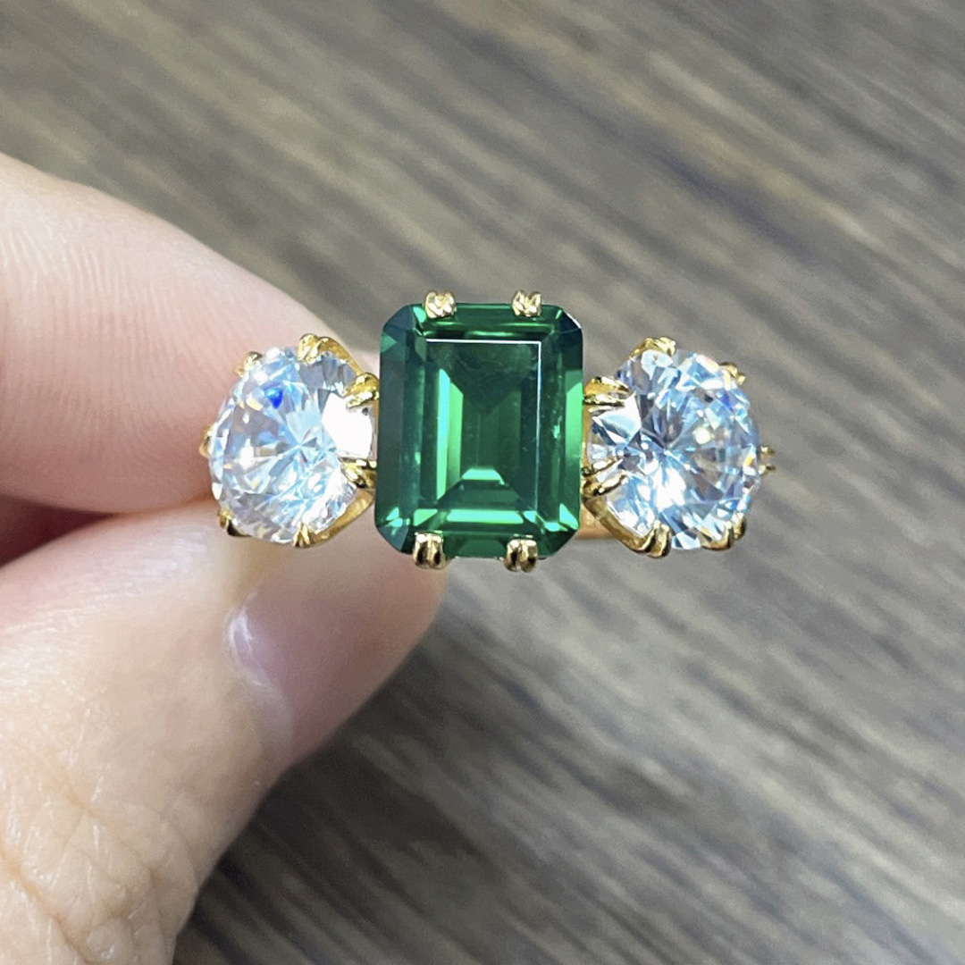 4ct Three-stone Emerald Sapphire Engagement Ring