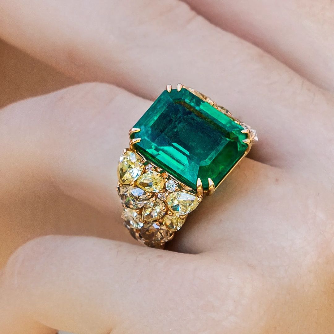 7ct Emerald Cut Emerald Sapphire Engagement Ring