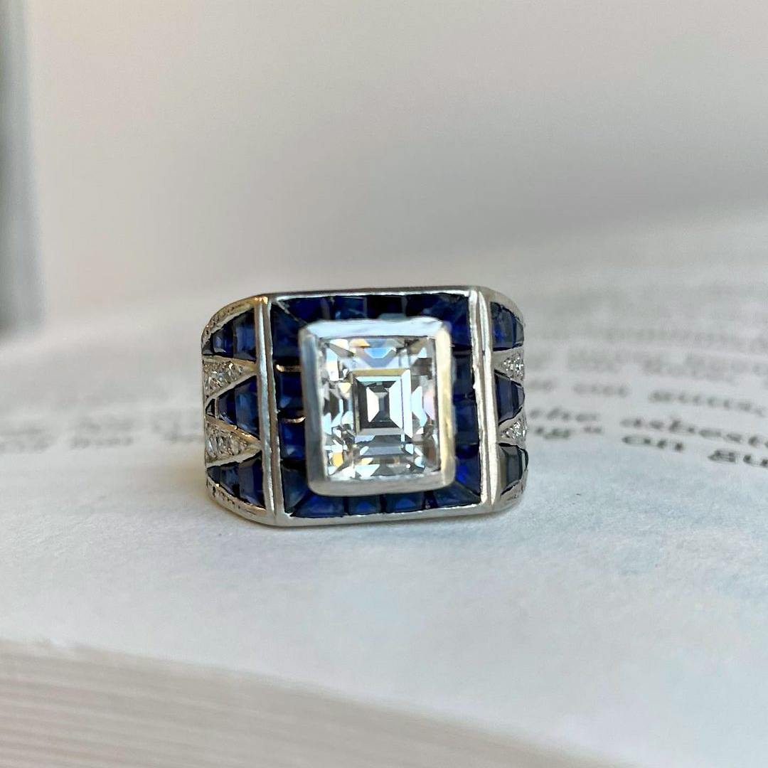 2ct Emerald Cut Lab-created Sapphire Men's Engagement Ring