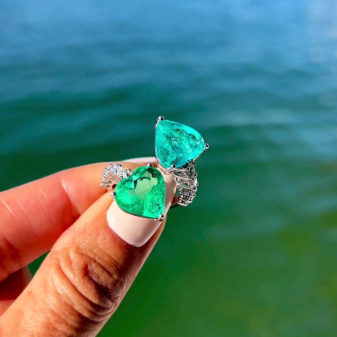 6ct Heart Cut Green Sapphire Eternity Ring