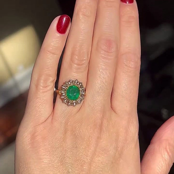 4ct Halo Oval Cut Emerald Sapphire Engagement Ring