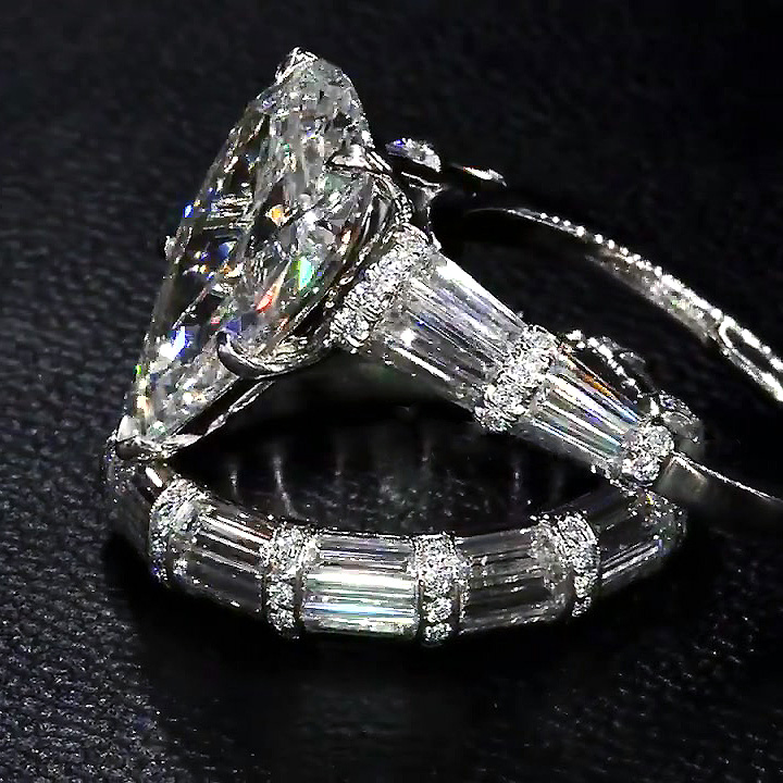 7ct Pear Cut White Sapphire Wedding Band Set