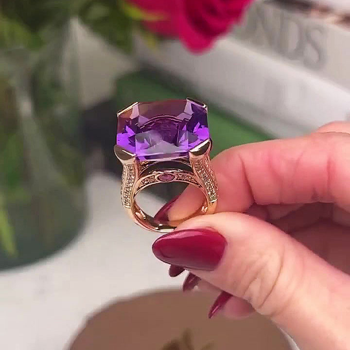 7ct Radiant Cut Amethyst Sapphire Engagement Ring