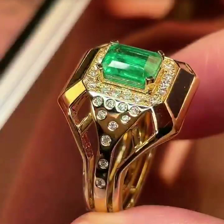 4ct Emerald Cut Green Sapphire Engagement Ring for Men