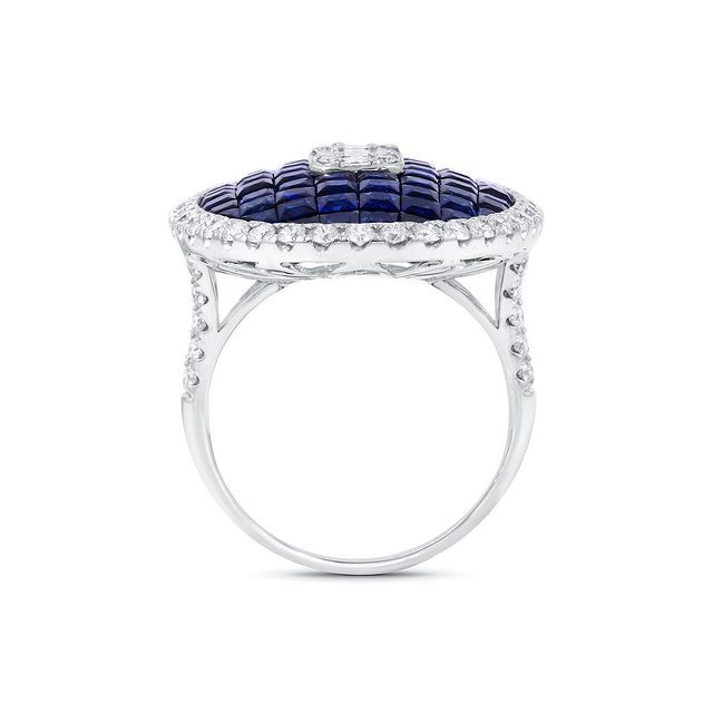 11ct Emerald Cut Blue Sapphire Cocktail Ring