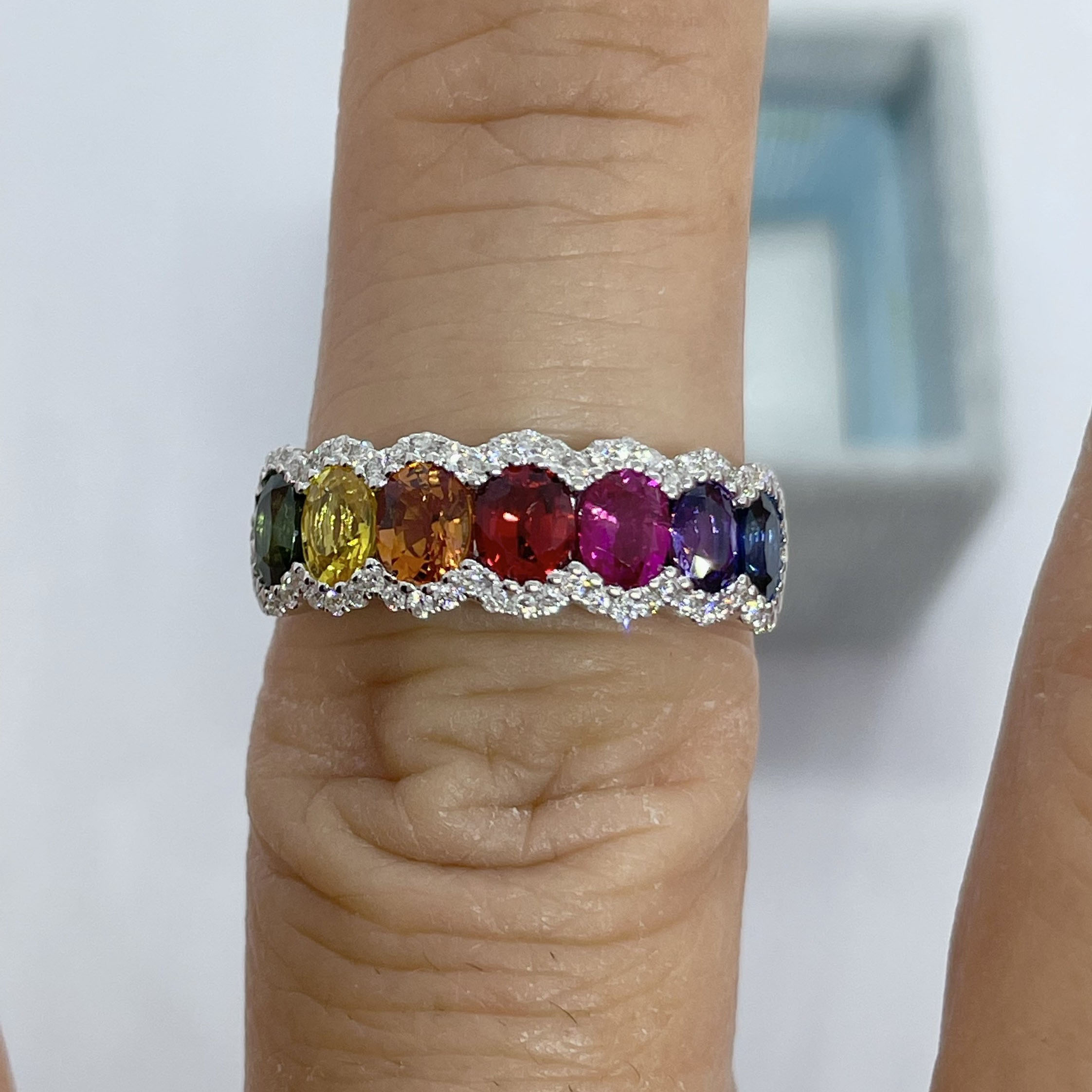 4ct Oval Cut Rainbow Sapphire Eternity Ring