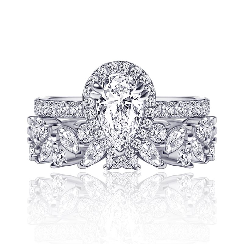 1.5ct Pear Cut White Sapphire Wedding Ring Set