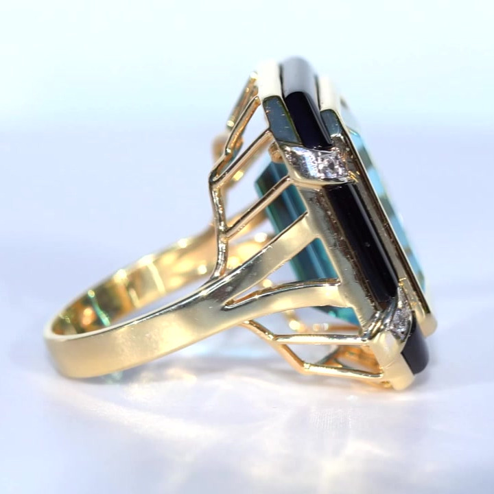 8ct Art Deco Emerald Cut Aquamarine Sapphire Engagement Ring