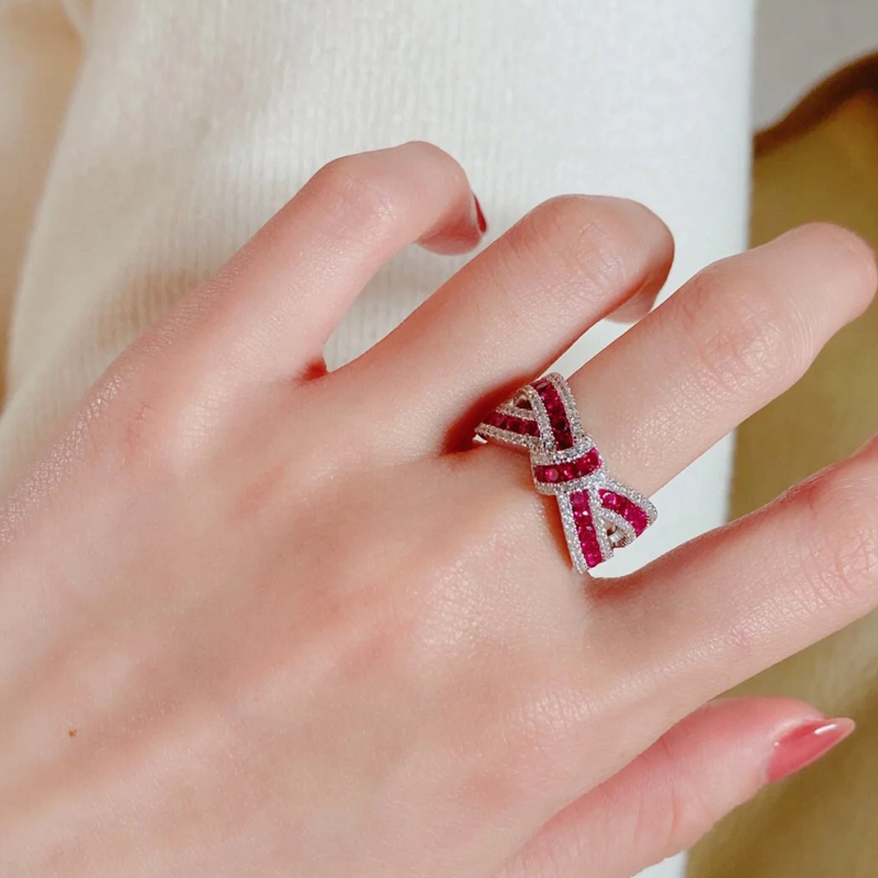 5ct Bow Knot Design Ruby Sapphire Eternity Ring