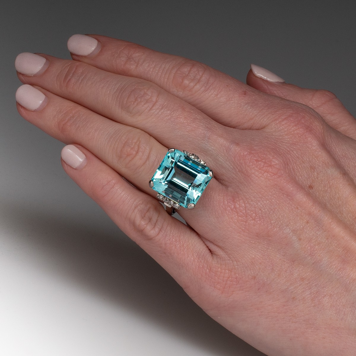 8ct Vintage Emerald Cut Aquamarine Sapphire Cocktail Ring