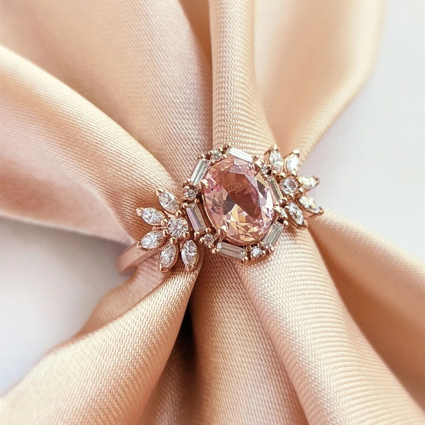 3ct Halo Oval Cut Pink Sapphire Engagement Ring in Rose Gold
