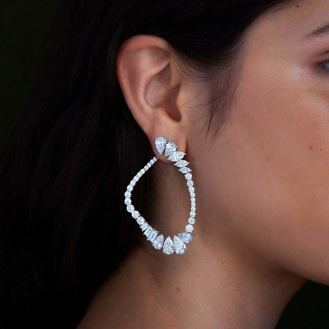 Irregular Cut White Sapphire Cuff Earrings