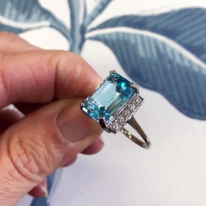 4ct Emerald Cut Aquamarine Sapphire Engagement Ring