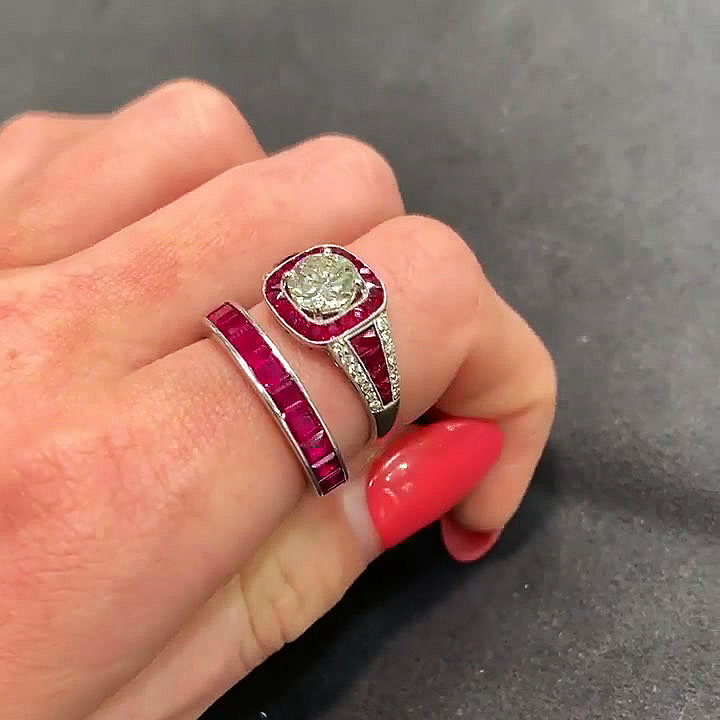 4ct Round Cut Ruby Sapphire Wedding Set