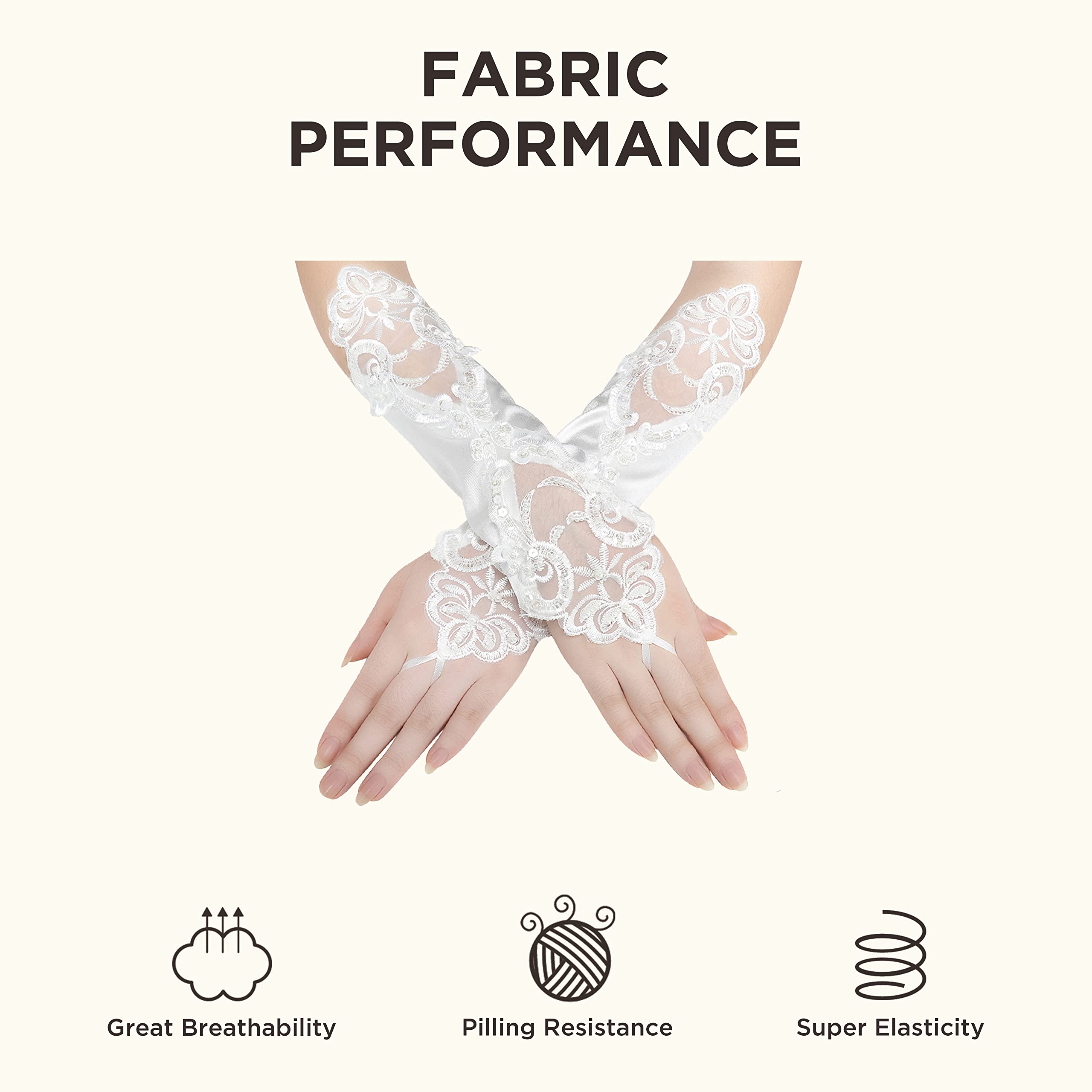 BABEYOND Short Opera Party 20s Satin Gloves Tea Party Wedding Lace Gloves