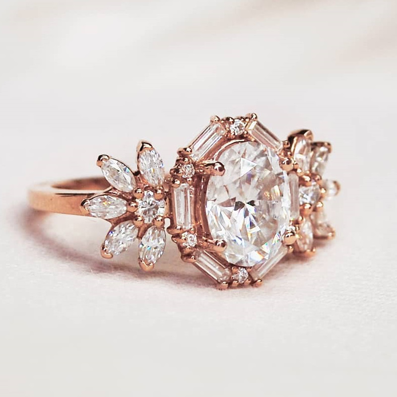 3ct Halo Oval Cut White Sapphire Engagement Ring in Rose Gold