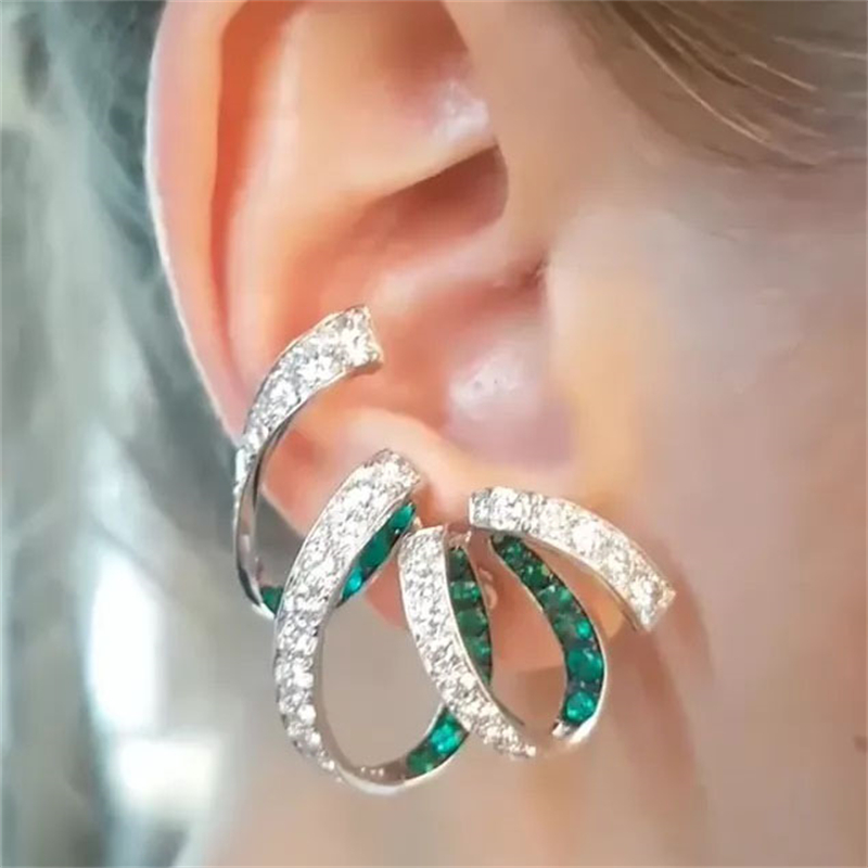 1.65ct Round Cut White & Green Swirl Ruban Design Earrings