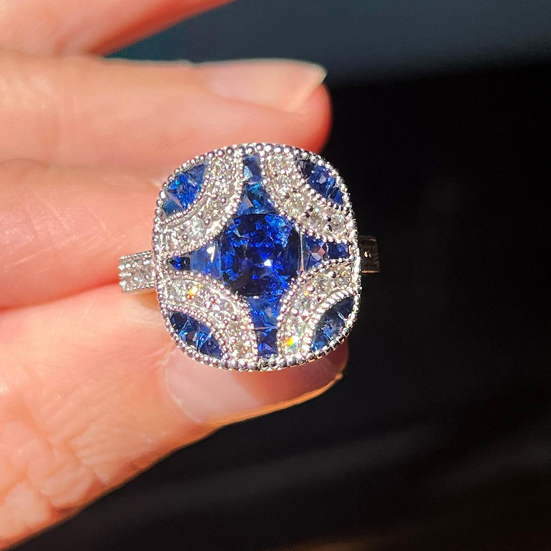 2ct Cushion Cut Blue Sapphire Engagement Ring