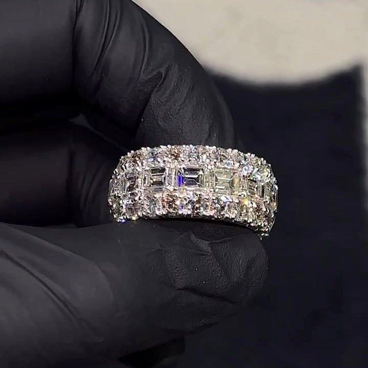 6.35ct Emerald Cut White Sapphire Men's Eternity Ring