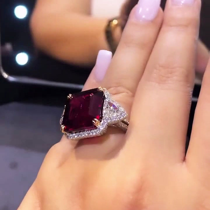 6ct Asscher Cut Ruby Sapphire Engagement Ring