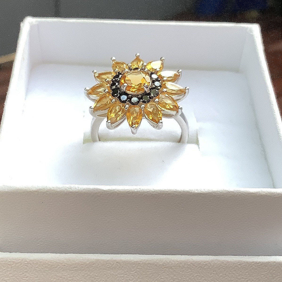 2ct Sunflower Round Cut Yellow Sapphire Engagement Ring
