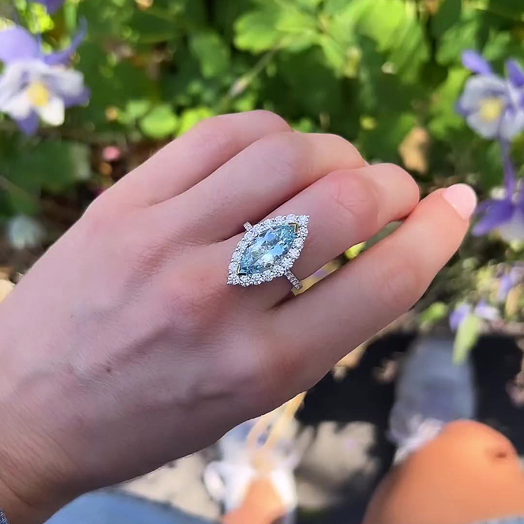 6ct Marquise Cut Aquamarine Sapphire Engagement Ring