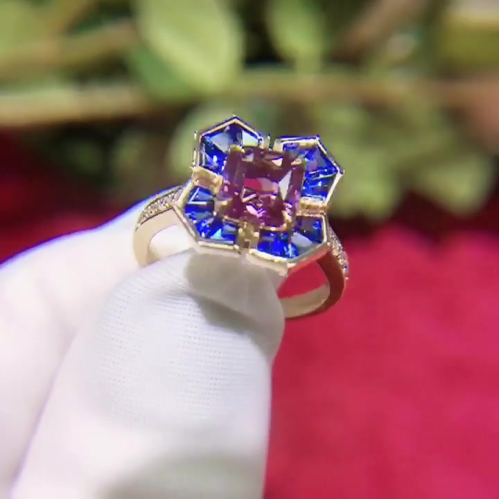4ct Radiant Cut Blue&Pink Sapphire Engagement Ring