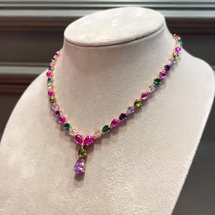 Pear Rainbow Sapphire Necklace Choker