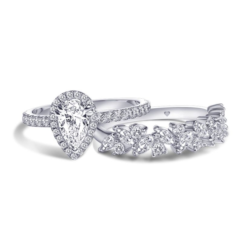 1.5ct Pear Cut White Sapphire Wedding Ring Set