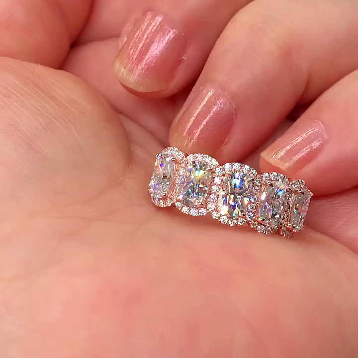 5.75ct Five-Stone Cushion Cut White Sapphire Eternity Ring