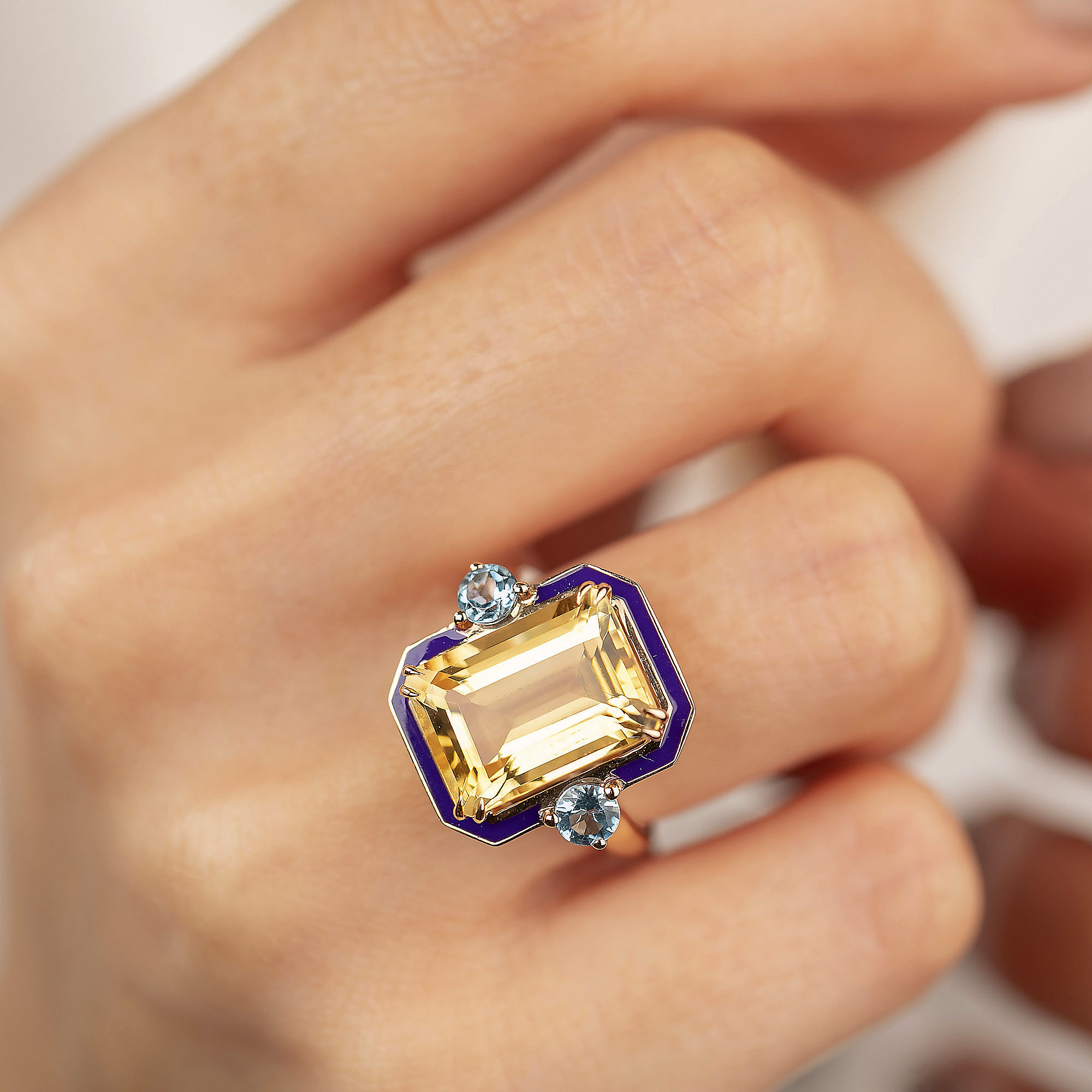 5.76ct Art Deco Emerald Cut Yellow Sapphire Engagement Ring