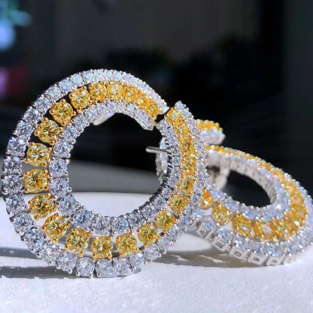 Round Cut Yellow Sapphire Hoop Earrings