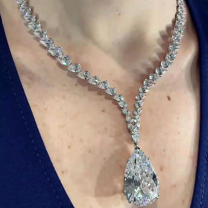 Pear Cut White Sapphire Pendant Necklace