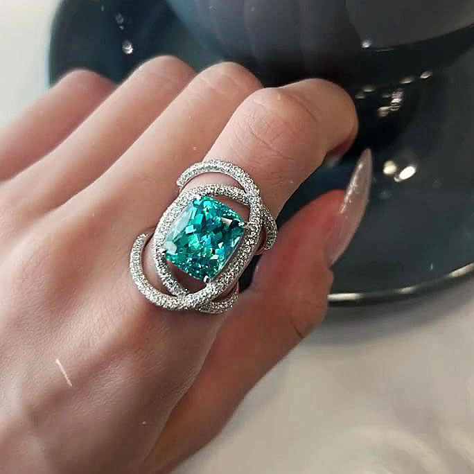 4ct Cushion Cut Green Sapphire Engagement Ring