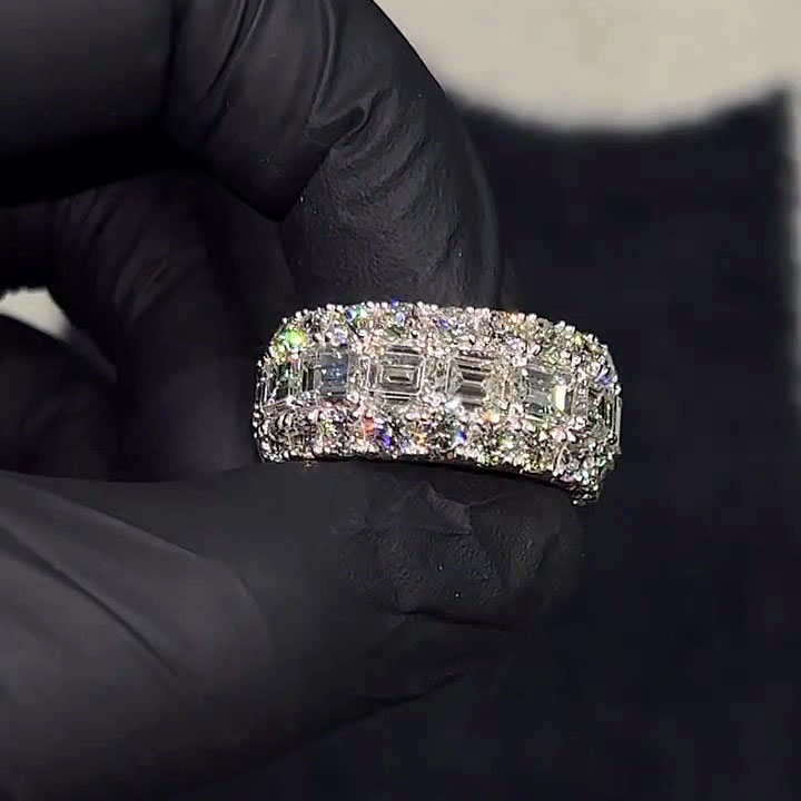 6.35ct Emerald Cut White Sapphire Men's Eternity Ring