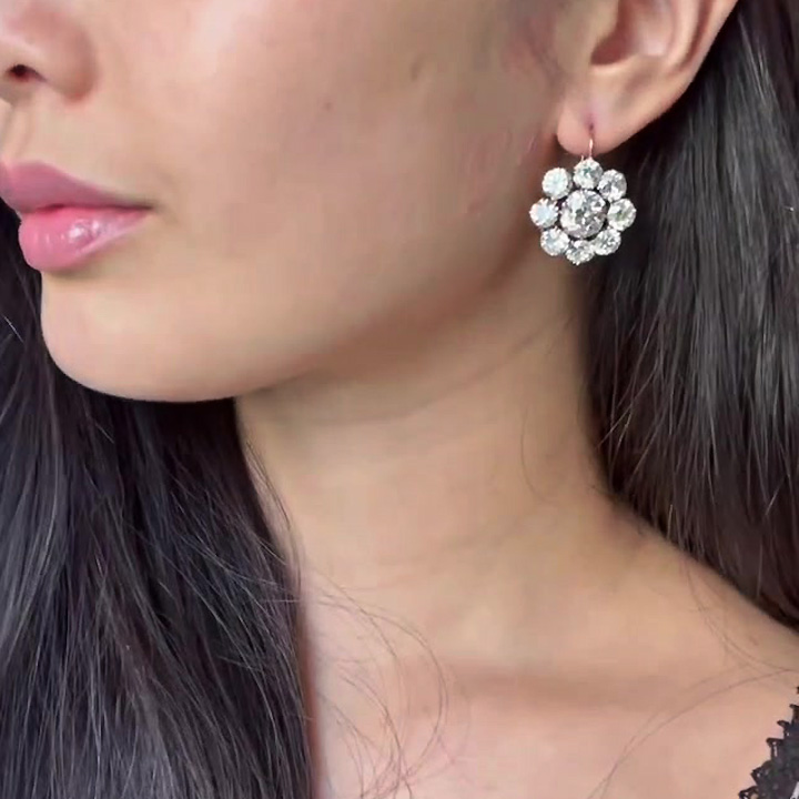 Flower Design Round Cut White Sapphire Drop Earrings