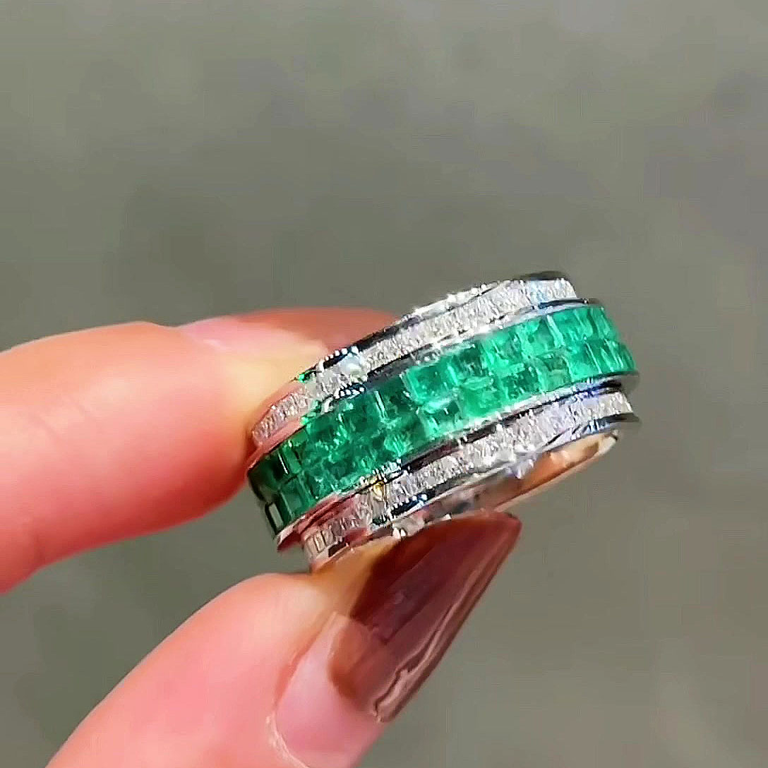 6.75ct Emerald Cut Emerald Sapphire Eternity Ring