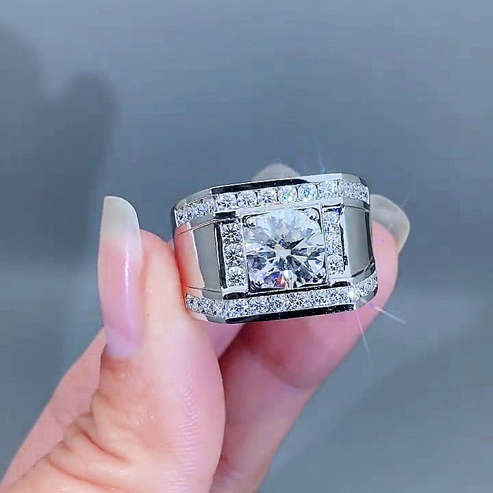 4ct Round Cut White Sapphire Men's Engagement Ring