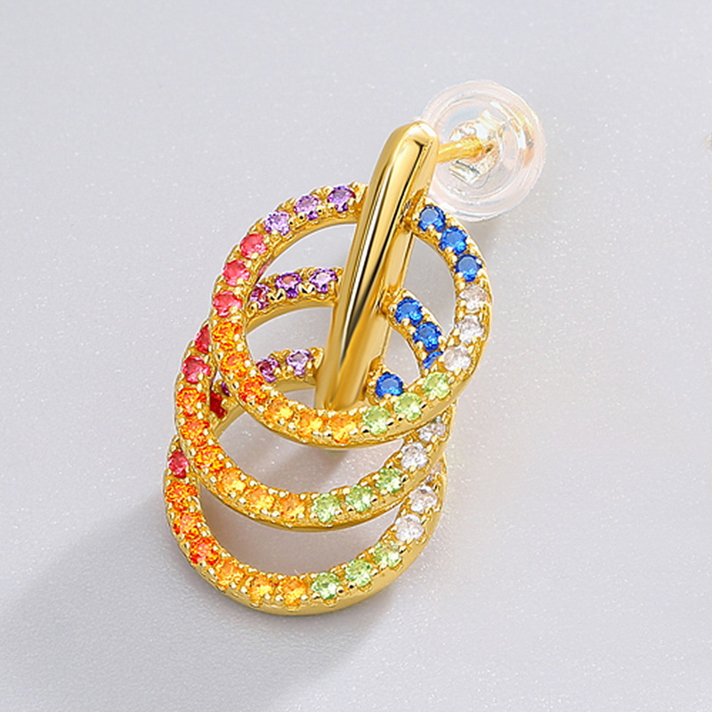 Round Cut Rainbow Sapphire Drop Earrings