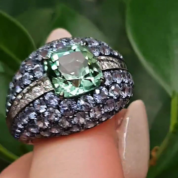 5ct Cushion Cut Green Sapphire Cocktail Ring