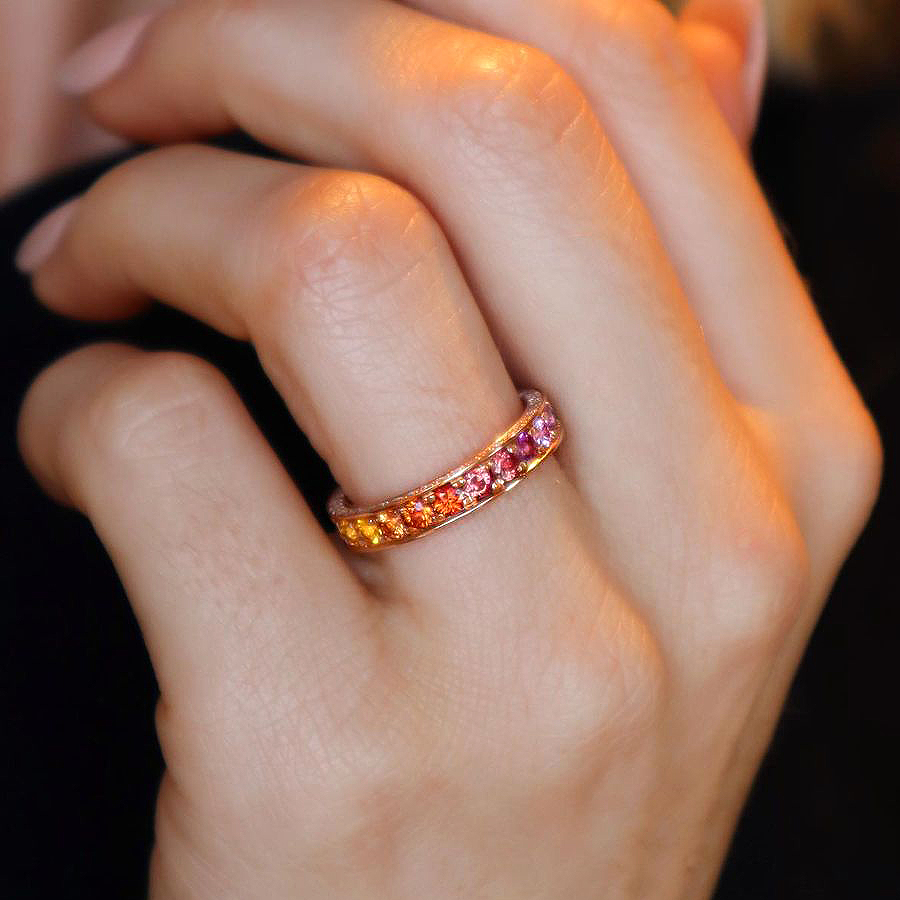 4.25ct Round Cut Rainbow Sapphire Eternity Ring