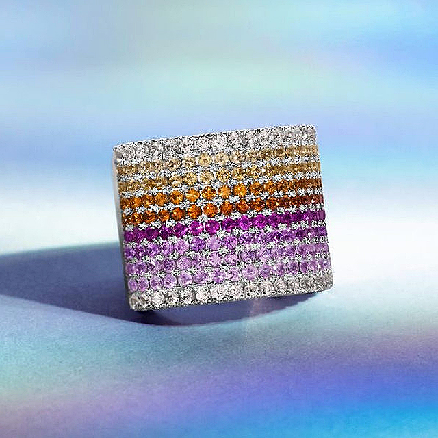 10.2ct Micro-pave Setting Round Cut Rainbow Sapphire Eternity Ring