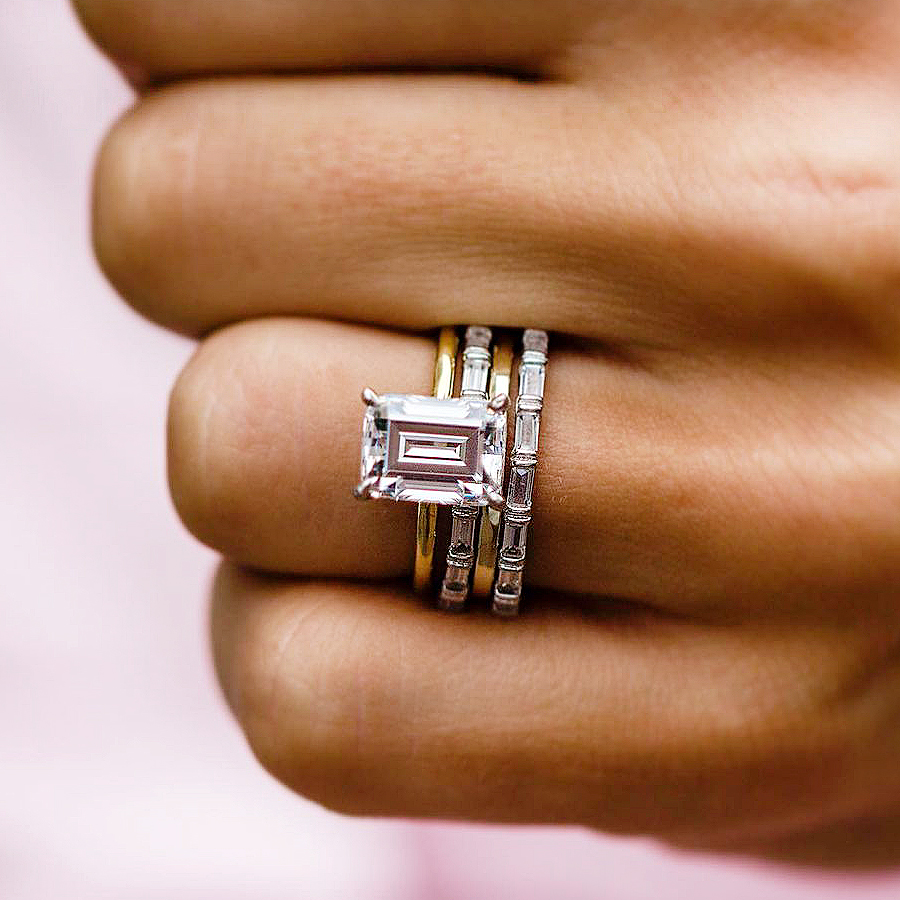 3ct Emerald Cut White Sapphire Stacking Ring Set / 4pcs