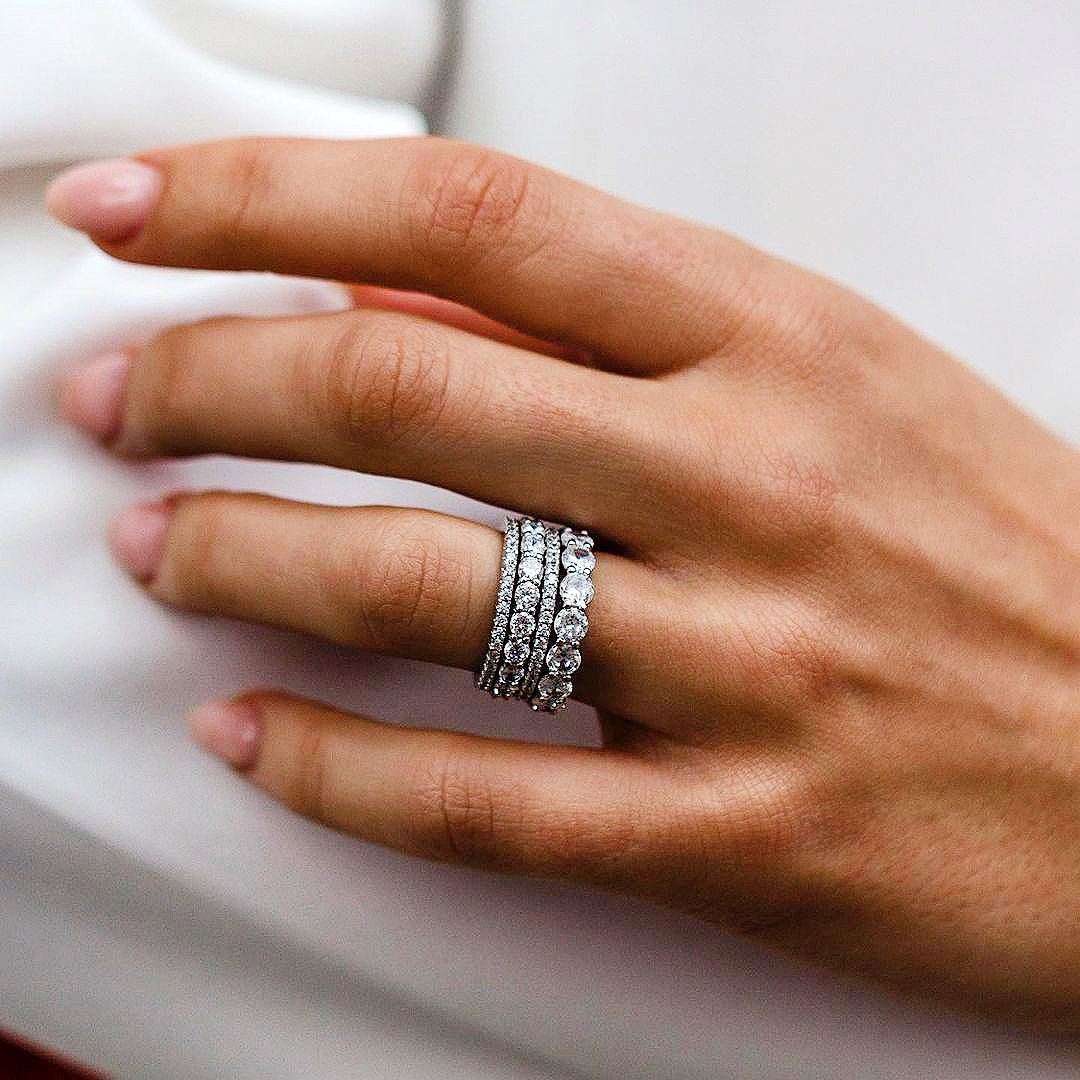 7.5ct Round Cut White Sapphire Stacking Ring Set / 4pcs