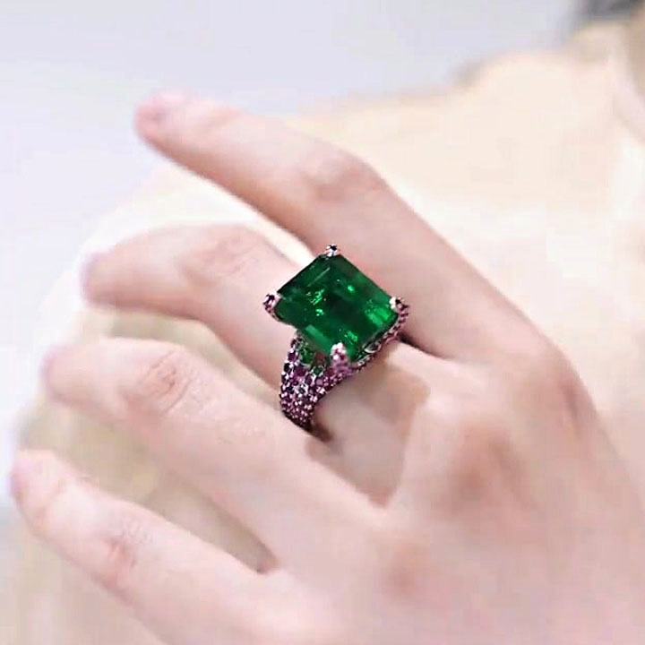 6ct Radiant Cut Emerald Sapphire Engagement Ring