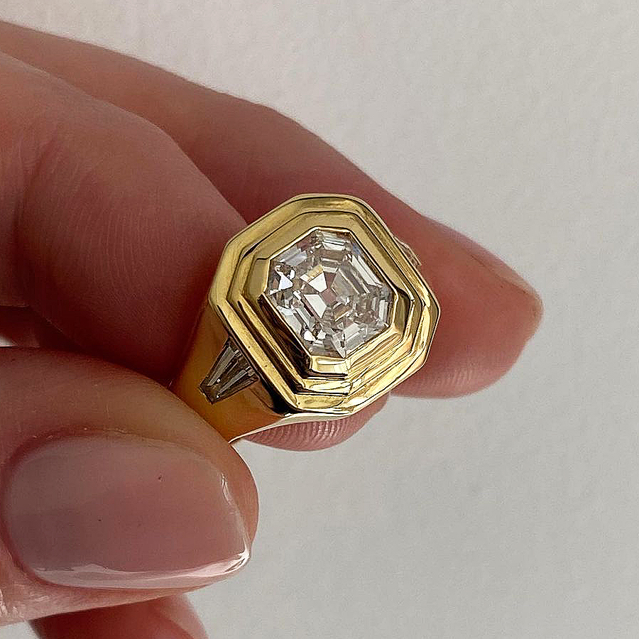 5ct Asscher Cut White Sapphire Men's Engagement Ring