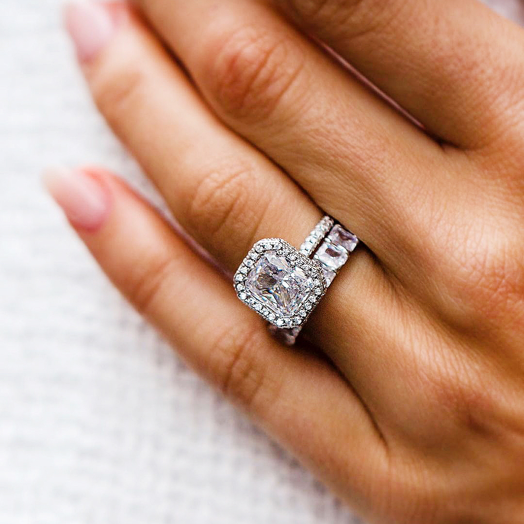 4ct Radiant Cut White Sapphire Bridal Set Rings