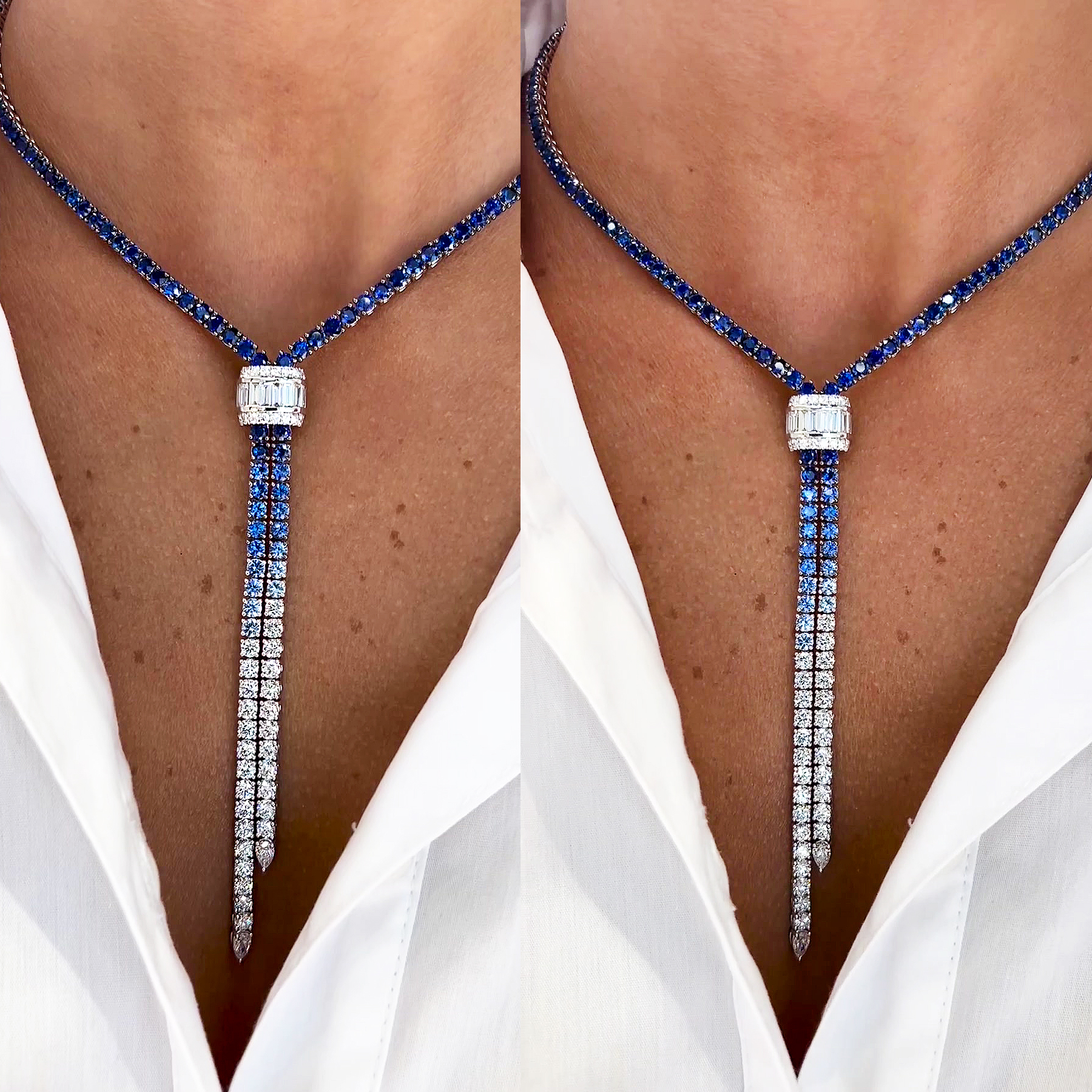 Round Cut Blue Sapphire Necklace